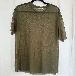ZARA | Mesh Tee in Olive Green